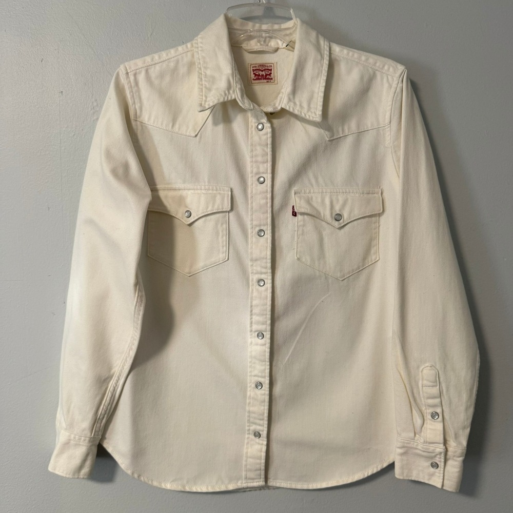 Levis Womens Cream Denim Western Snap Front Long Sleeve Shirt Size M Jacket